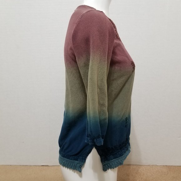 Geeta top Free Size dip dye ombre embroidered boho hippie crochet trim vintage? - Picture 4 of 15